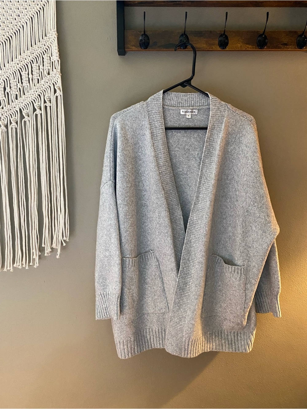 Vigoss Light Gray Open-Front Pocket Knit Cardigan Size XL